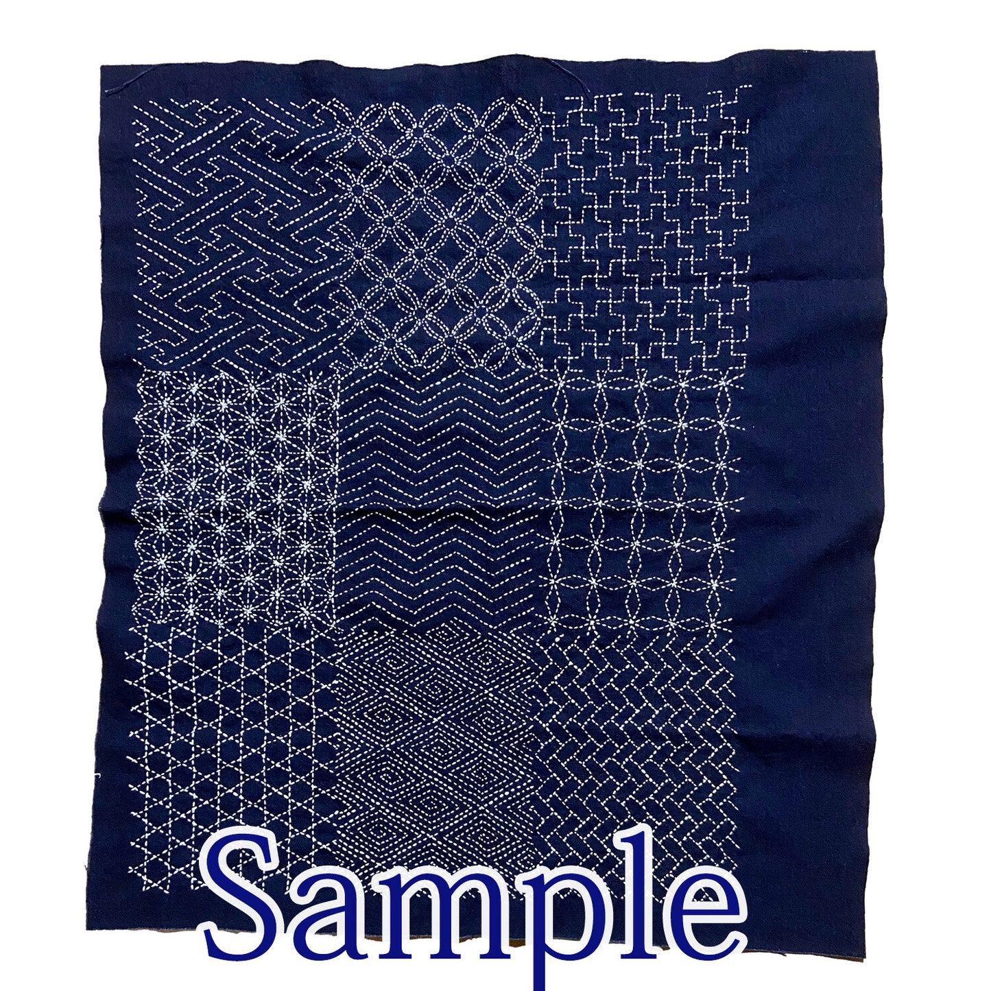 Sashiko Fabric with Keiko Design Pattern featuring 9 Traditional Geometric Patterns for stitching and crafting projects.