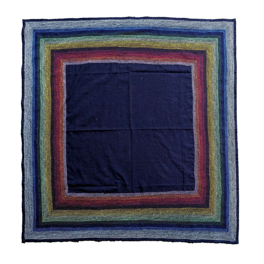 Authentic Sashiko Furoshiki with continuous rhythmic stitches in 15 vibrant colors on fabric, creating beautiful interconnected lines.