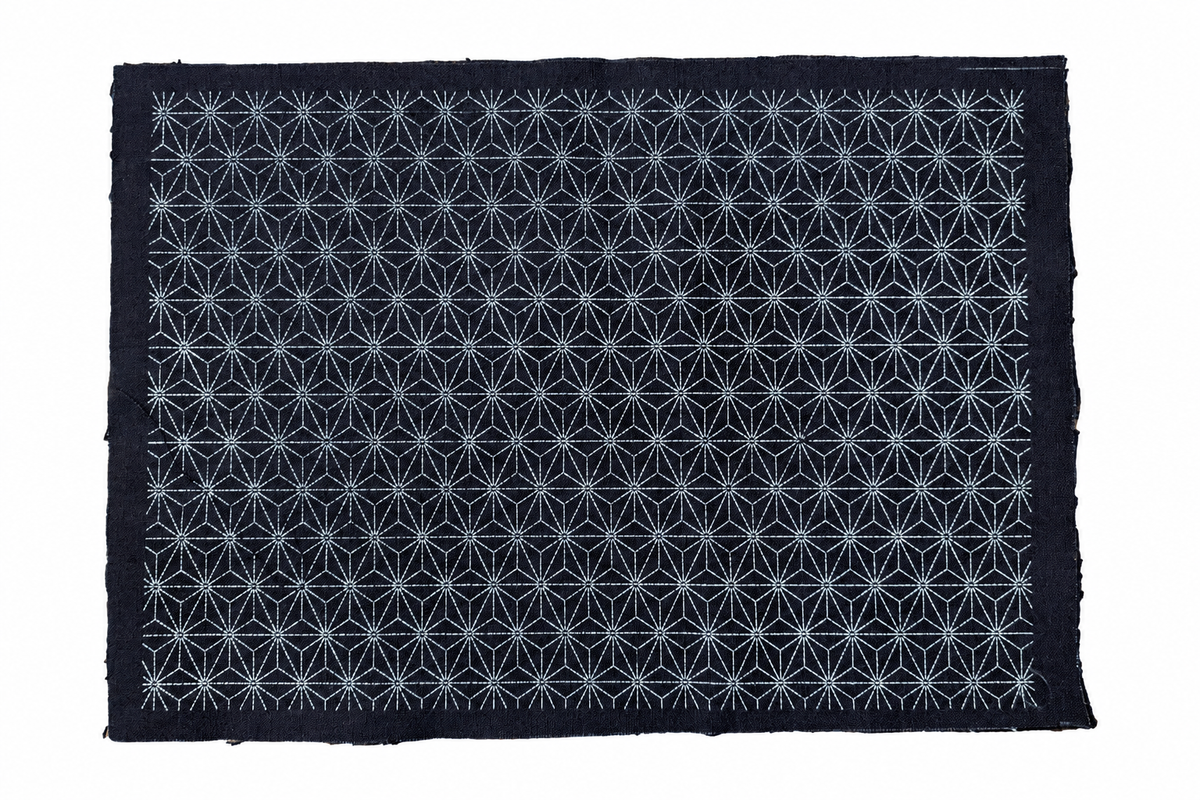 Ready-to-Stitch Sashiko Practice Fabric | Indigo Cotton | Asanoha or Shippou